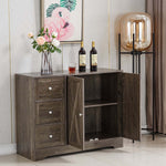 Farmhouse Sideboard Storage Cabinet featuring three drawers and open shelving in a modern living space.
