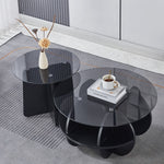 Modern Glass Nesting Coffee Table set showcasing sleek black finish and stylish design in a modern living room.