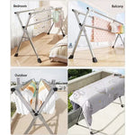 Foldable Clothes Rail in various settings: bedroom, balcony, outdoor, and patio for easy garment drying.