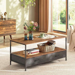 Coffee table with fabric drawer storage and rustic wood-look top