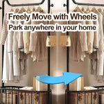 Freestanding Clothes Rack with wheels, ideal for organizing garments, suitable for any room in your home.
