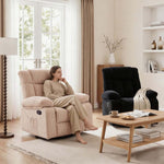 Corduroy Recliner Chair in a cozy living room with a woman relaxing, showcasing its design and comfort.