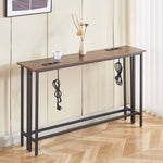Narrow Sofa Table with Charging Station featuring wood top, metal legs, and integrated power outlets.