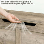Hand demonstrating the u-shaped cut-out pull feature on the Rustic Wooden Storage bench SC-JY701.