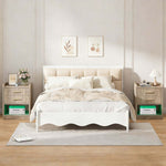 Modern LED Pedestal with Open Shelf - Set of 2 displayed in a cozy bedroom setup with neutral tones.