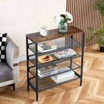 5-Tier Industrial Shoe Rack with rustic wood top, stylish entryway console for shoes and decor.