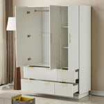 Bedroom Wardrobe with 3 doors, light beige finish, and fluted drawers showcasing modern storage solutions.