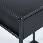 modern black nightstand with storage drawer and metal legs
