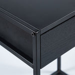 modern black nightstand with storage drawer and metal legs