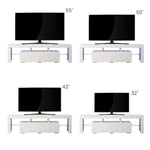 White 160cm TV stand shown with 32, 42, 50 and 55 inch televisions