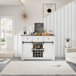 Farmhouse Wine Bar Cabinet styled in a modern living room, featuring white finish and rustic wood top, perfect for storage.