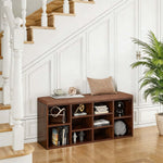 Cubby Shoe Storage Bench with Cushion & Adjustable Shelves in a stylish entryway setting.