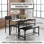 4-piece dining table set with bench featuring two chairs, a spacious table, and integrated storage for compact living.