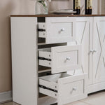 Farmhouse Sideboard Storage cabinet with open drawers showcasing storage space and rustic design elements.