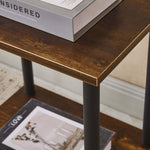 Close-up of Industrial 2-Tier Side Table CT-331 showcasing its sturdy wood finish and sleek metal legs.