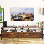 Industrial TV Stand for 75-Inch TV with rustic wood and metal frame in living room setting.