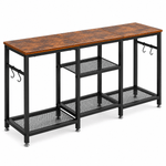 Industrial TV stand console with open storage shelves on white background