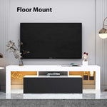 Modern Floating LED TV Stand showcased with floor mount setup in a stylish living room with decorative accents.