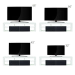 Modern Floating LED TV Stand displaying various TV sizes: 55