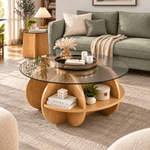 Nesting coffee tables with tempered glass tops and wood finish