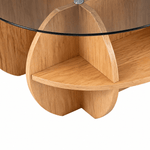 Tempered glass coffee table details with MDF wooden base