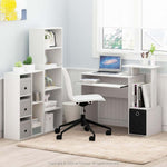 White 5-tier bookshelf used in home office setup