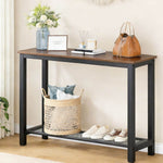 Console Table 2 Tier Rustic Entryway with wooden top, black metal frame, and stylish decor.