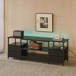 TV Stand with Charging Station featuring smart storage and LED backlighting, perfect for TVs up to 75 inches.