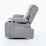 Swivel Rocker Recliner in grey featuring a tray table for added convenience and relaxation.