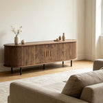 Versatile media storage layout of tambour door TV stand