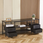 TV Stand with Charging Station showcasing metal design and smart storage with drawers.