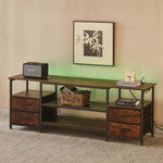 TV Stand with Charging Station featuring drawers, shelves, and modern design for organized entertainment setup.