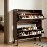Walnut Slim Flip Shoe Cabinet | Entryway Storage | Artisansa