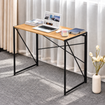 Grey wood finish folding study desk with black metal frame