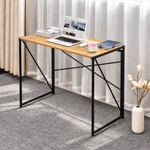 Grey wood finish folding study desk with black metal frame