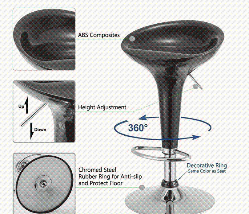 Set of 2 A01 black bar stools for kitchen4