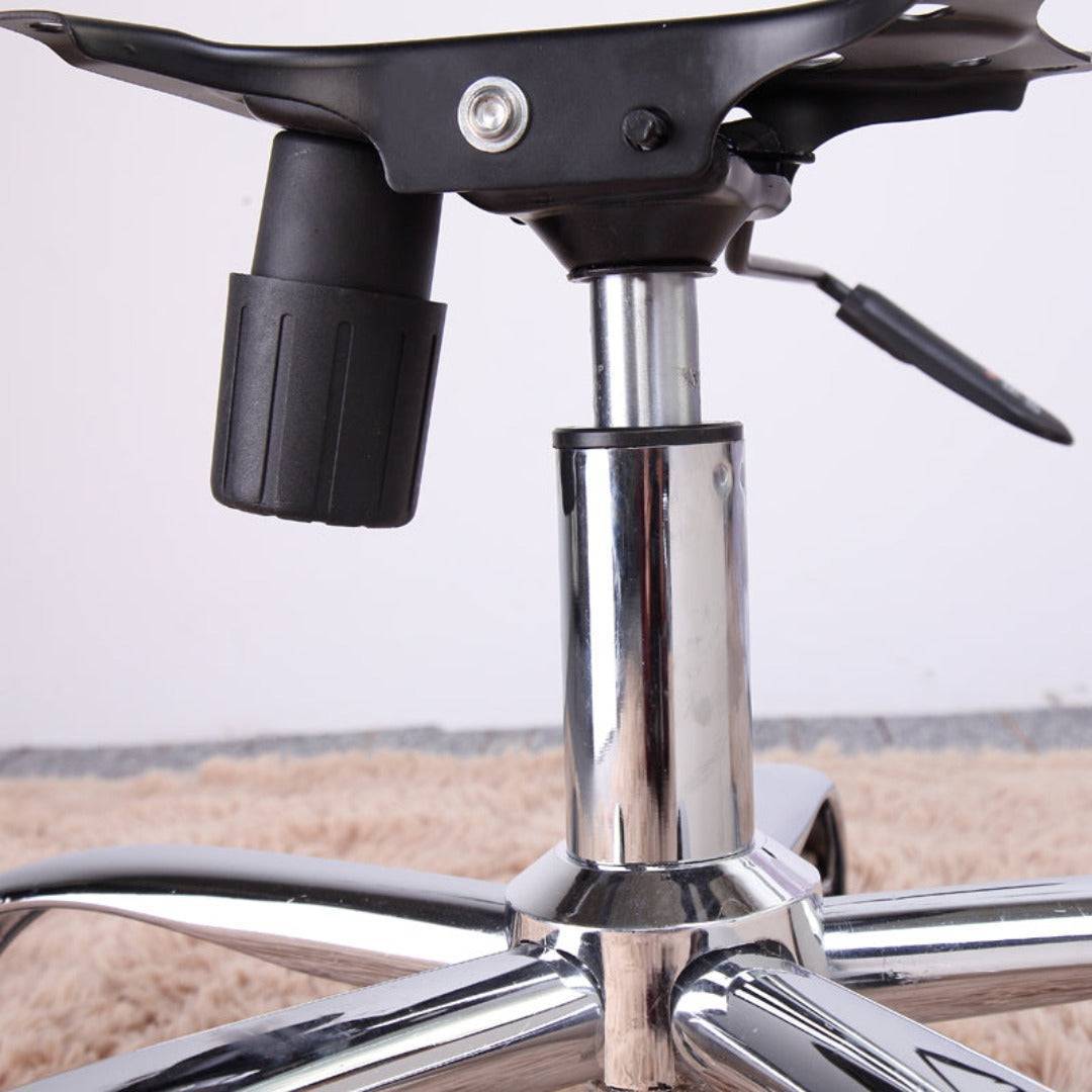 Close up of Artisan office chair chrome gas lift for height adjustment.