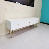 Elegant white glossy ivory TV stand with gold accents - A1818