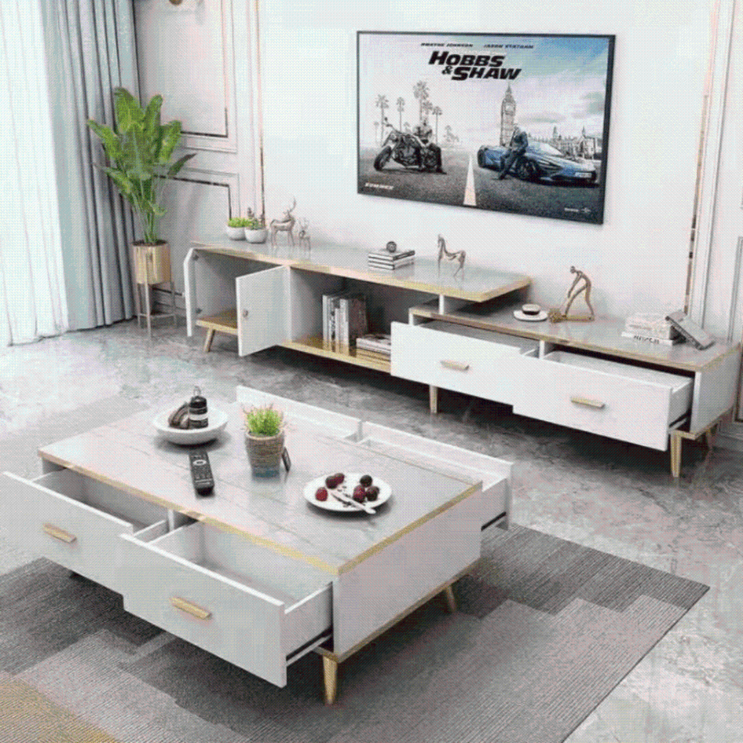 White and Black Bone Gold Adjustable Plasma TV Stand TV-3024