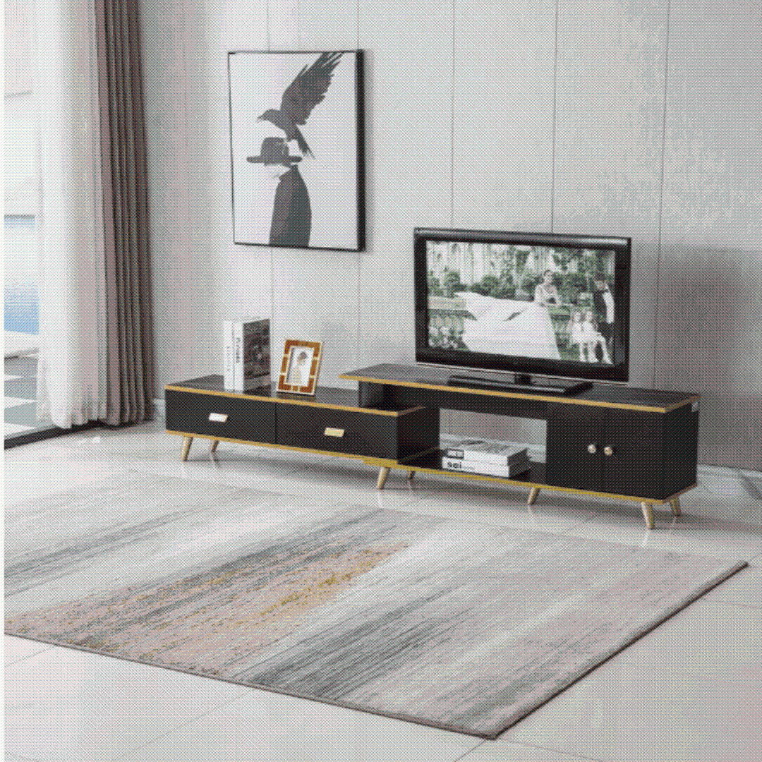 White and Black Bone Gold Adjustable Plasma TV Stand TV-3022