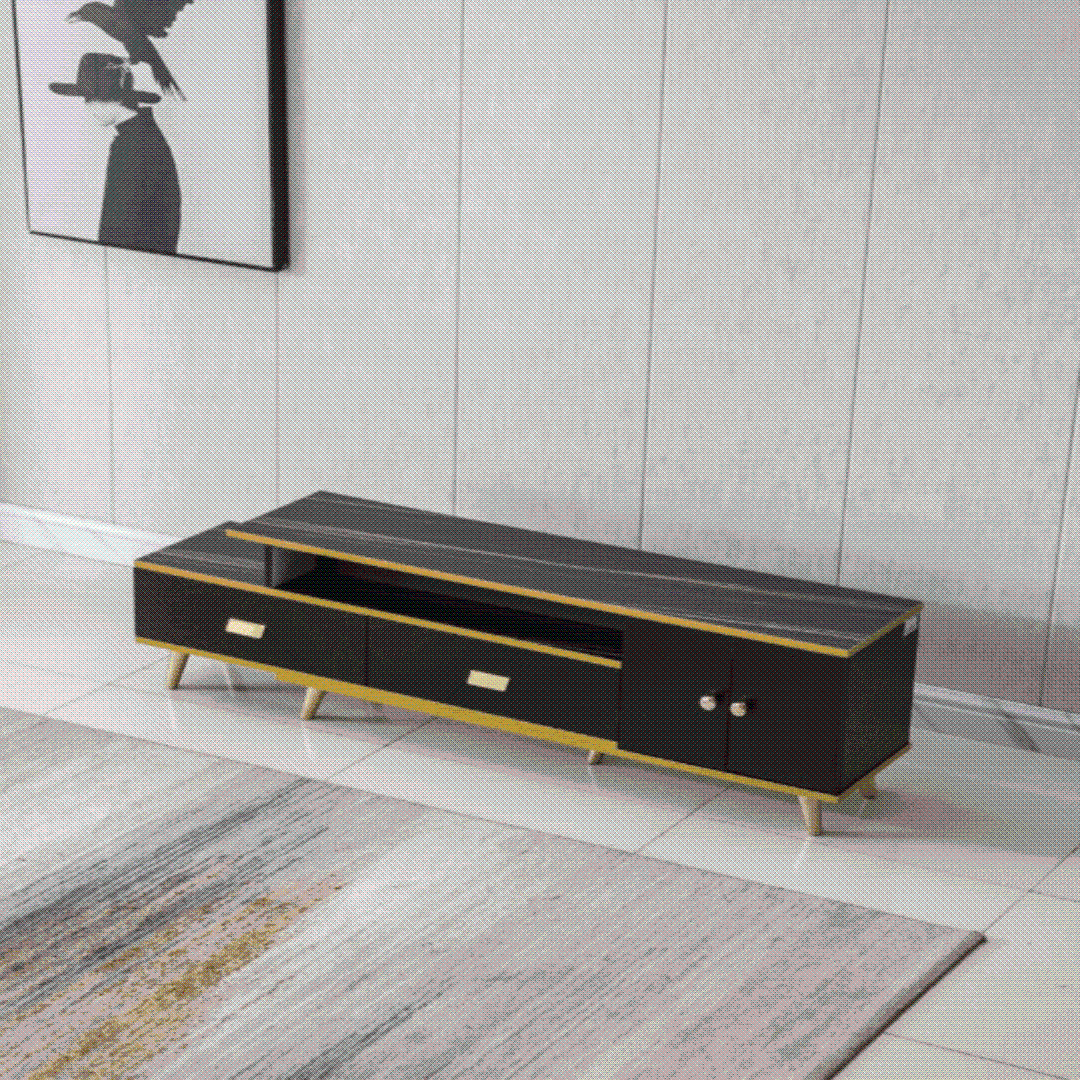 White and Black Bone Gold Adjustable Plasma TV Stand TV-3020