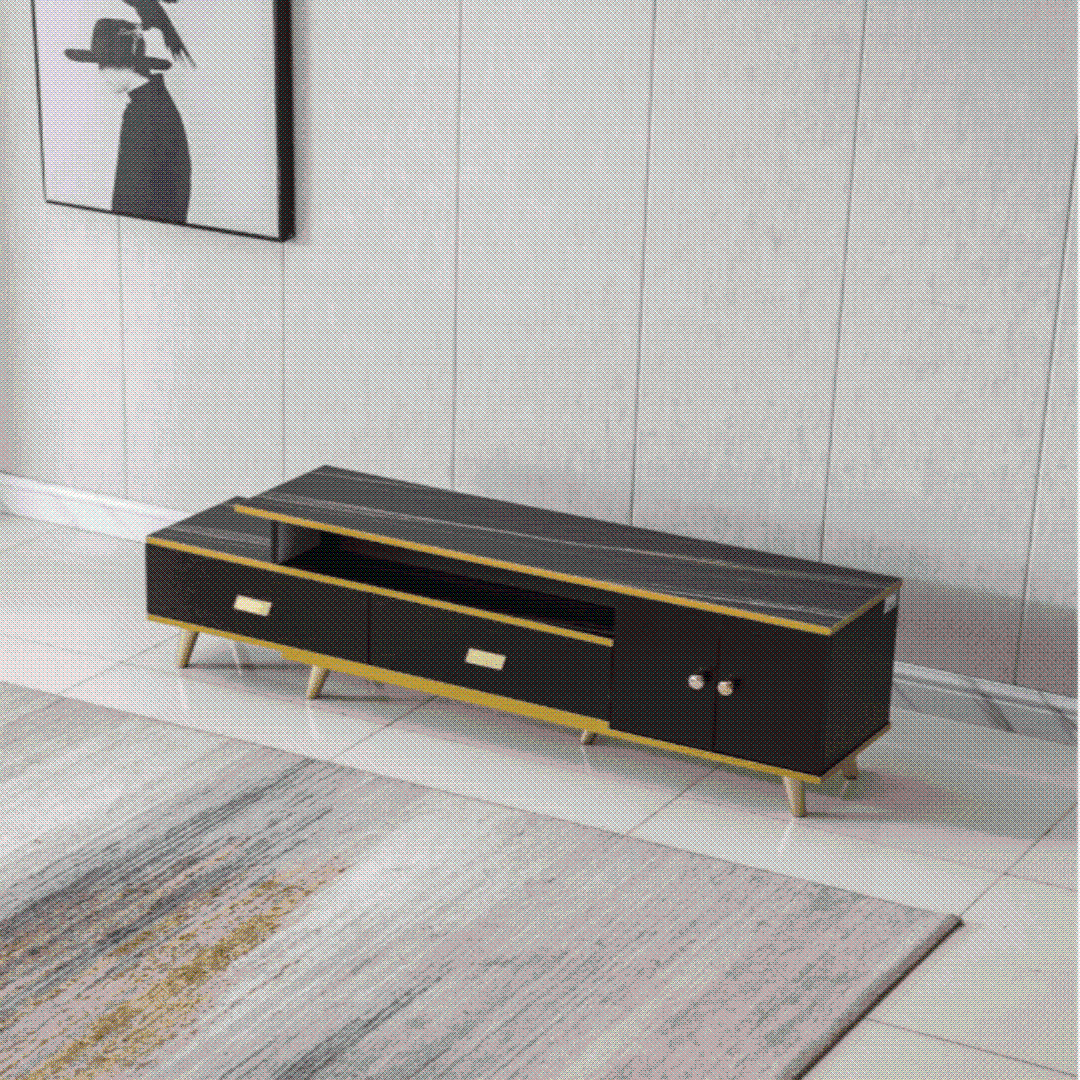 White and Black Bone Gold Adjustable Plasma TV Stand TV-3026