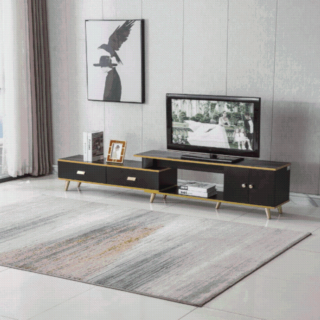 White and Black Bone Gold Adjustable Plasma TV Stand TV-3021