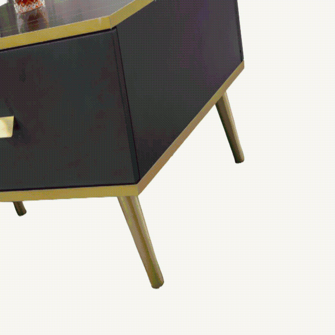 White and black bone inlay coffee table with gold accents and wooden legs - CT-3024