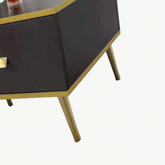 White and black bone inlay coffee table with gold accents and wooden legs - CT-3024