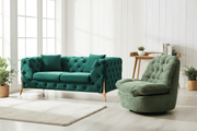 Emerald velvet Chesterfield sofa and accent chair styled in a South African home office - ArtisanSA