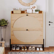 Shoe cabinet South Africa – Rattan Flip-Top Shoe Cabinet in styled entryway - ArtisanSA