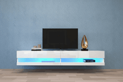 TV stand South Africa – Smart LED TV Stand TV-11 in white with blue LED lighting, mounted on wall in modern South African living room