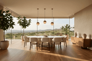 Modern South African open-plan dining room with marble table, pendant lighting and indoor plants - ArtisanSA