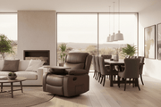 Brown PU leather swivel rocker recliner with tray table and cup holders - ArtisanSA South Africa